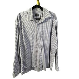 Club Room Mens Long Sleeve Button Down 17.5 36/37 Purple Checkered 100% Cotton